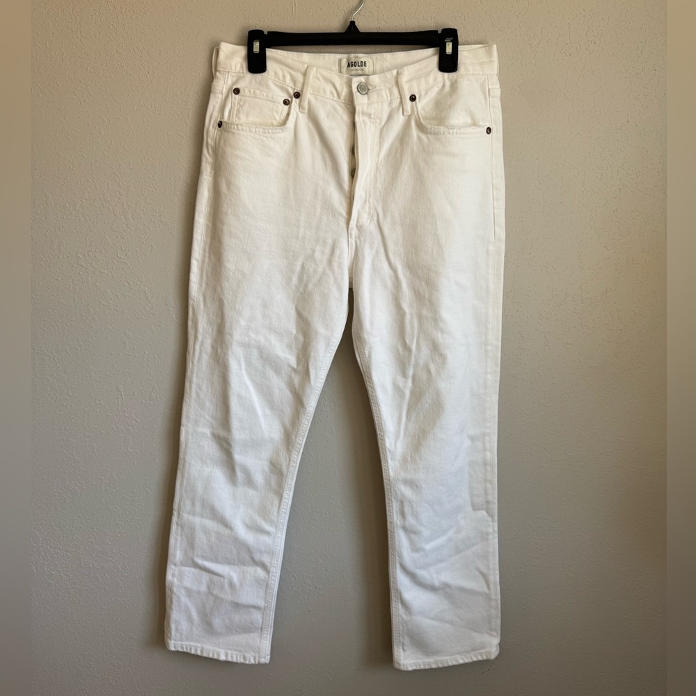 Agolde White Denim High Rise Riley Crop Straight Leg Jeans Womens 29 Casual - Picture 2 of 8
